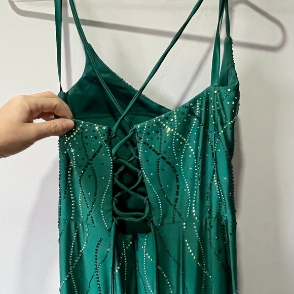 Formal Full Length Gown Prom Dress Green Strapless Satin 0 2 Bridesmaid Sweet 16 - Picture 2 of 8